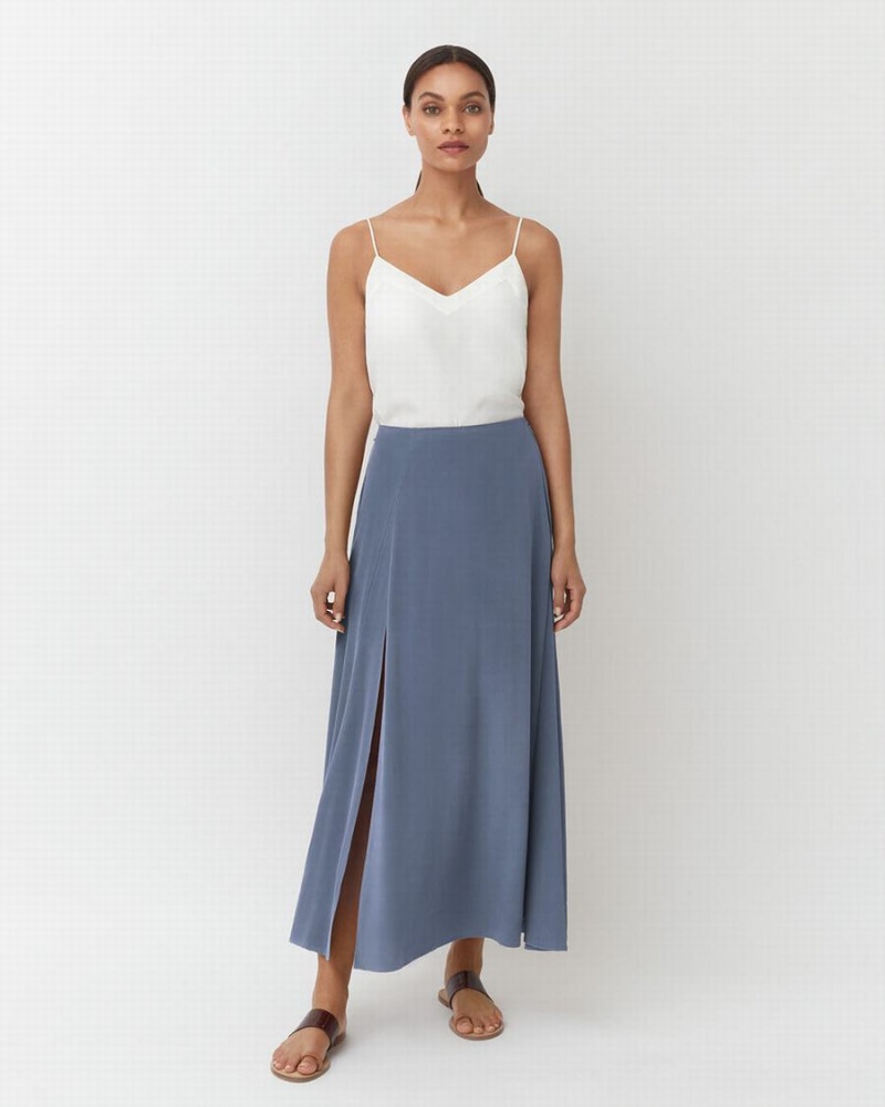 Cuyana Washable Silk Maxi GolfSkirts Damen Blau | FUA42IL